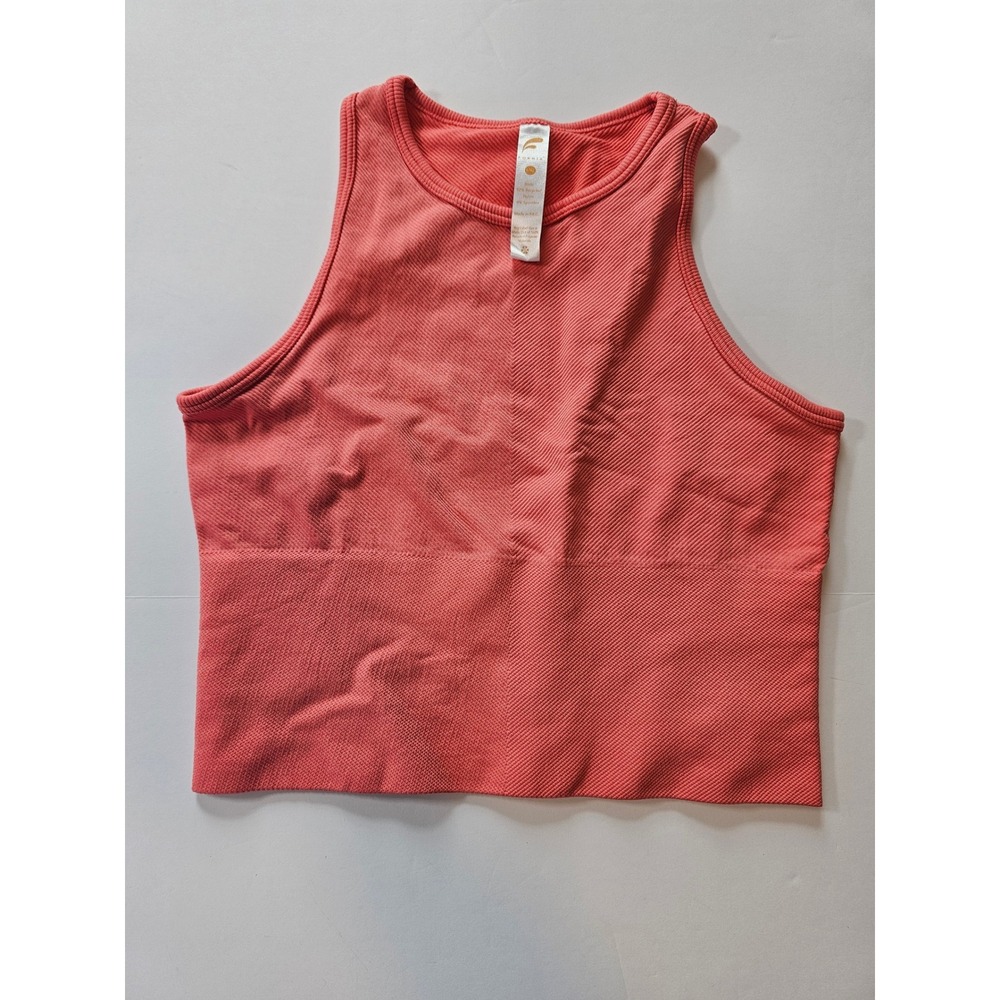 Fornia Ribbed Crop Tank Top‎ Women L/XL Coral Seamless Workout Activewear